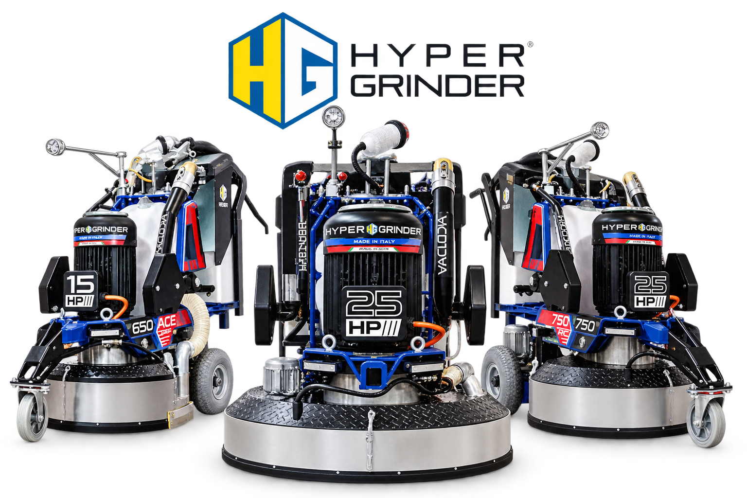 Drei Hyper Grinder Bodenschleifmaschinen für professionelle Bodenbearbeitung